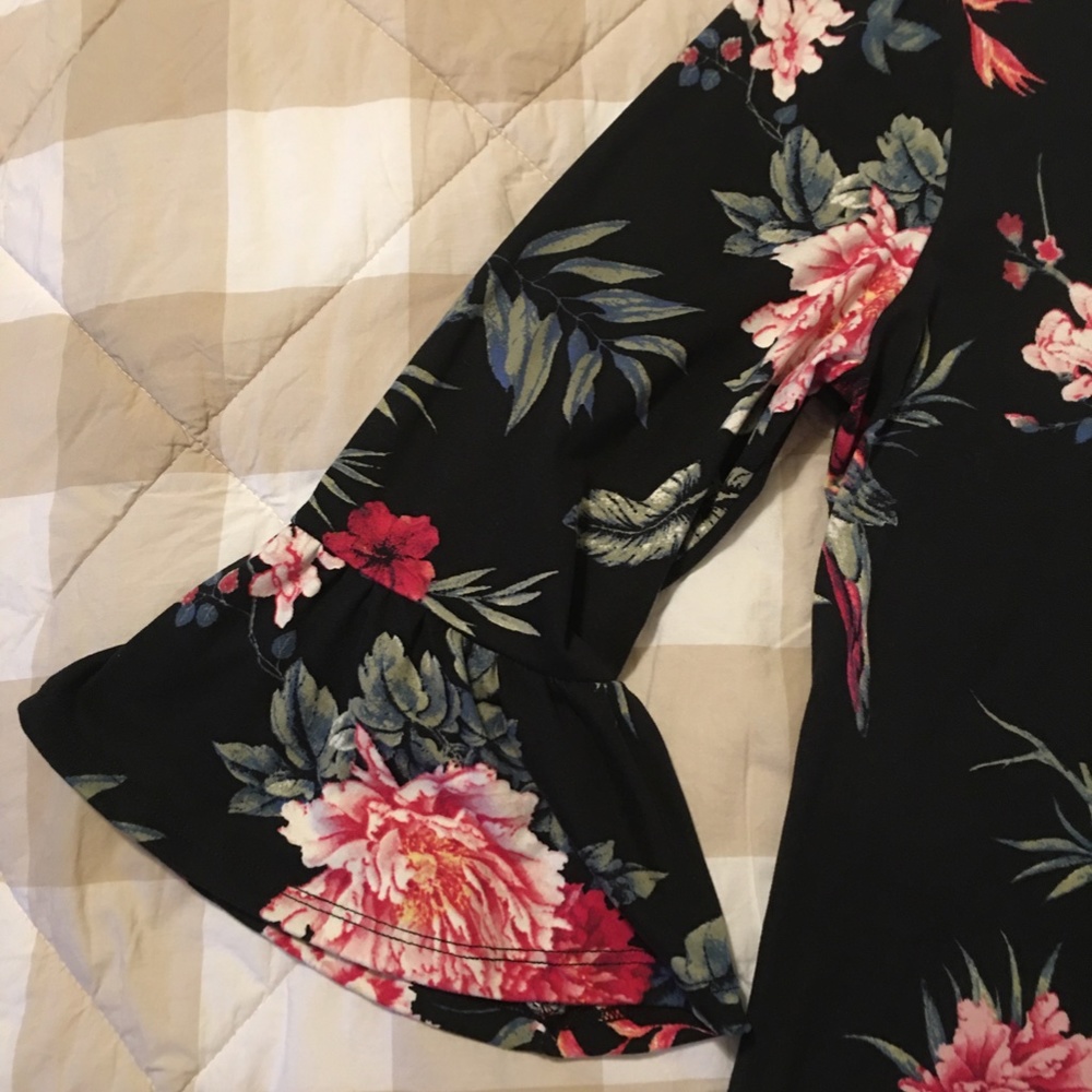 French Laundry Black Floral Swing Dress with Pink Blooms - Picture 5 of 9
